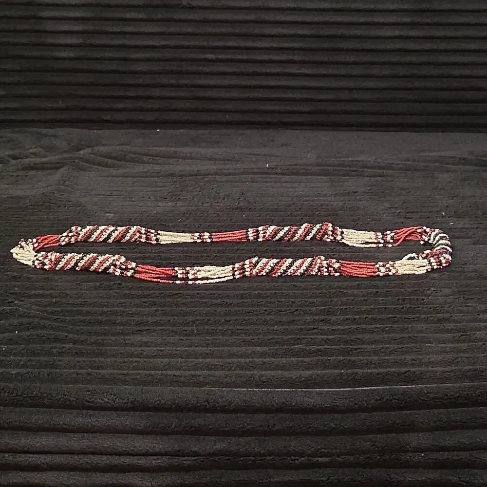 Multi-Strand Seed Bead Twisted Necklace Red Black Boho EUC